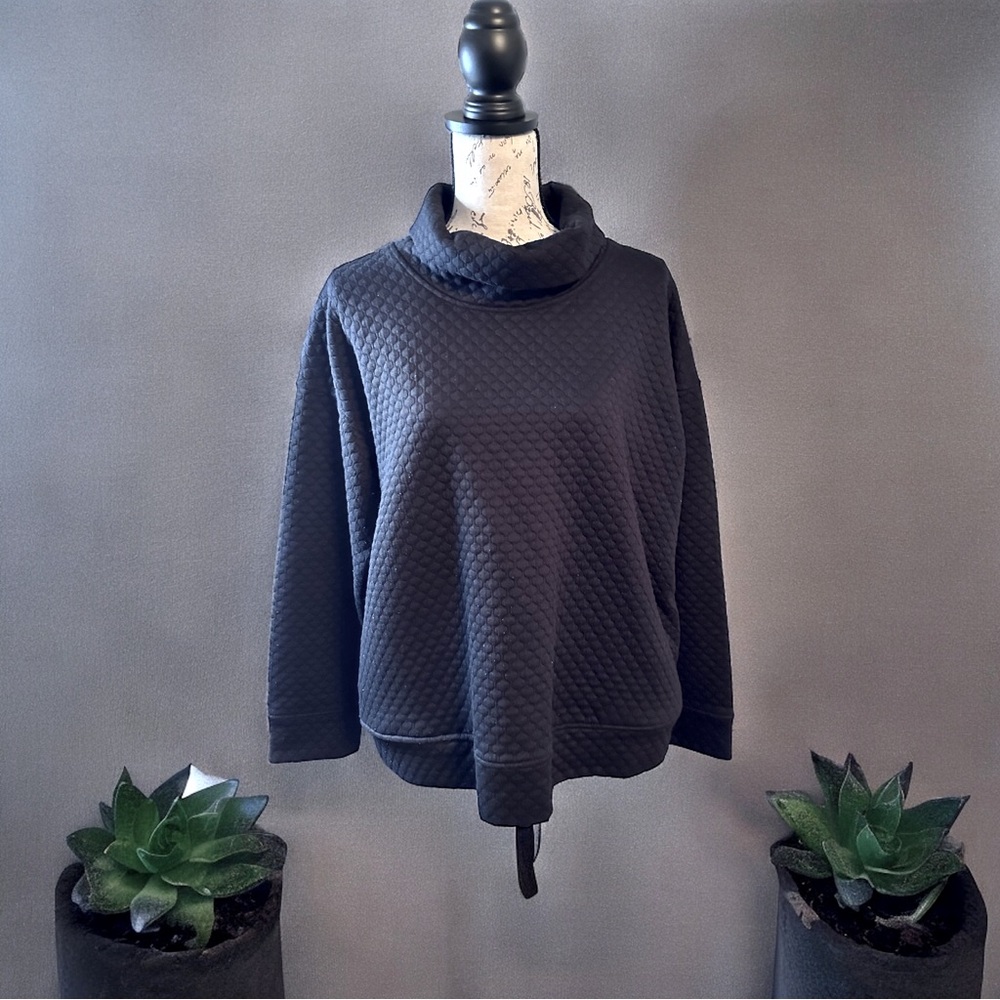 Jones New York Signature Black Cowl Neck Long Sleeve Quilted Top Size XL